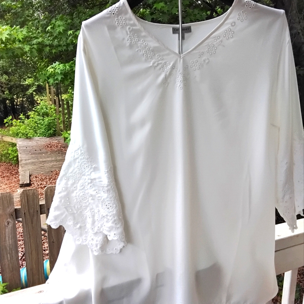 COPY - Plus Size Catherine's Eyelet Accented Bell Sleeve Blouse